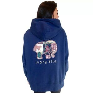 NEW Ivory Ella Womens Cozy Quilt Elephant Oversized Hoodie Sweatshirt NWT M Navy